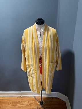 Striped Yellow Open-Front Lightweight Shirt Jacket